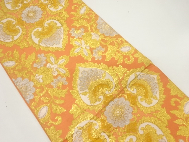 SALE!! JAPANESE KIMONO / ANTIQUE FUKURO OBI / SILK / WOVEN FLORAL PLANTS