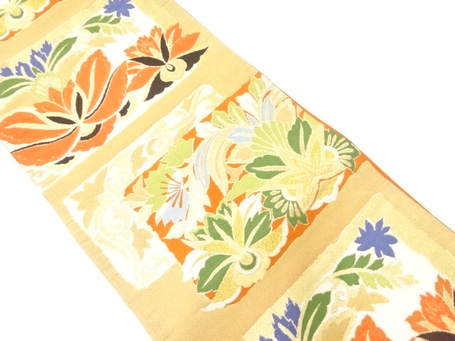 SALE!! JAPANESE KIMONO / ANTIQUE FUKURO OBI / SILK / WOVEN FLORAL PLANTS