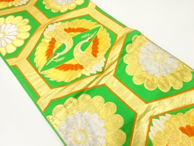 SALE!! JAPANESE KIMONO / ANTIQUE FUKURO OBI / SILK / WOVEN KIKKO & CRANES & KIKU