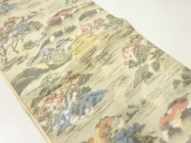 SALE!! JAPANESE KIMONO / ANTIQUE FUKURO OBI / SILK / WOVEN SCENERY OF KINKAKUJI TEMPLE