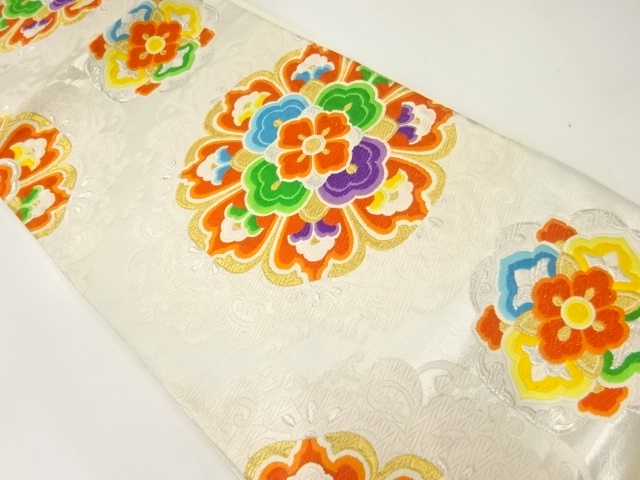 SALE!! JAPANESE KIMONO / ANTIQUE FUKURO OBI / SILK / WOVEN FLORAL CREST