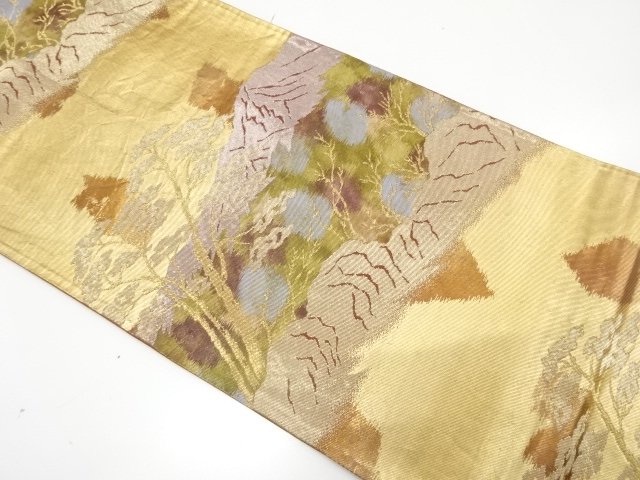 SALE!! JAPANESE KIMONO / ANTIQUE FUKURO OBI / SILK / WOVEN DISTANT MOUNTAINS