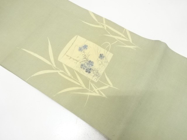 SALE!! JAPANESE KIMONO / ANTIQUE MARU OBI FOR SUMMER / SILK / BASKET & NADESHIKO