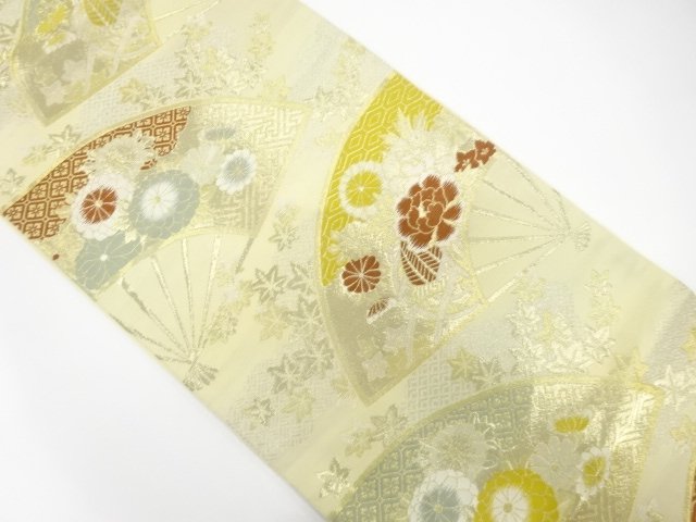 SALE!! JAPANESE KIMONO / ANTIQUE FUKURO OBI / WOVEN FAN / CLOUD / FLOWER PATT