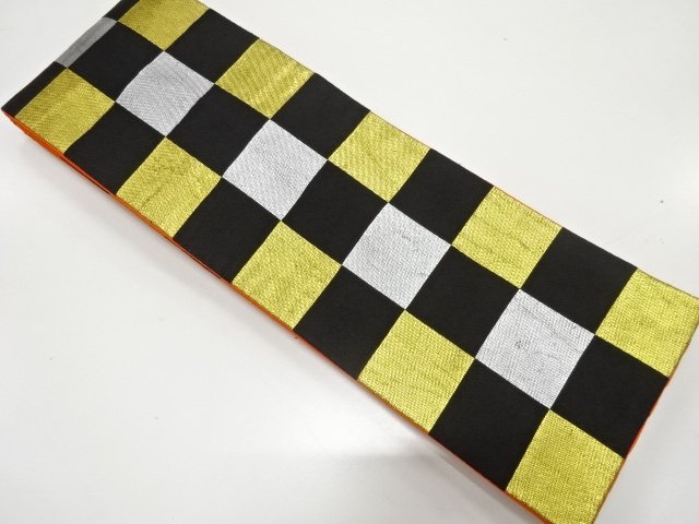 SALE!! JAPANESE KIMONO / ANTIQUE HANHABA OBI FOR DANCING / WOVEN CHECKERBOARD