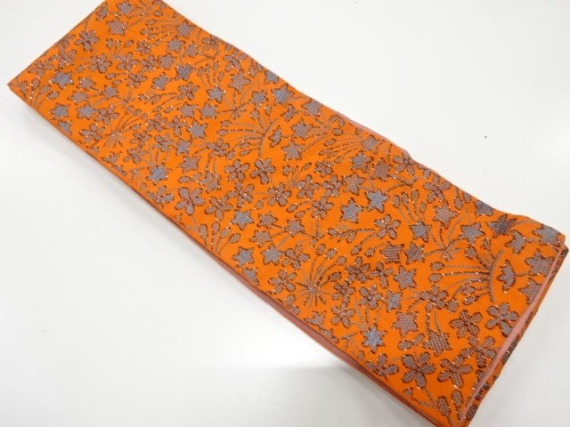 SALE!! JAPANESE KIMONO / ANTIQUE KUSABANA PATTERN WOVEN HANHABA OBI (MAY BE W