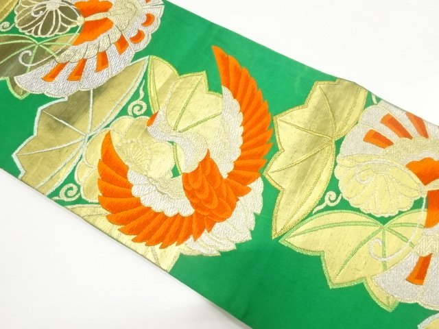 SALE!! JAPANESE KIMONO / ANTIQUE CRANE / BUTTERFLY / FLOWER PATTERN WOVEN FUK