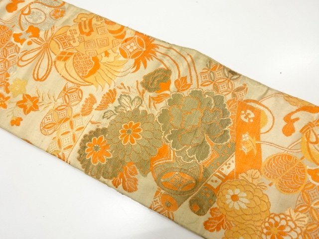 SALE!! JAPANESE KIMONO / ANTIQUE CHILDRENS OBI WOVEN / PEONY / CHRYSANTHEMUM 