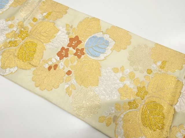 SALE!! JAPANESE KIMONO / ANTIQUE FUKURO OBI / SILK / WOVEN PAULOWNIA & KIKU