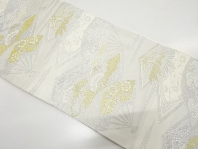 SALE!! JAPANESE KIMONO / ANTIQUE FUKURO OBI / WOVEN FAN & PINE