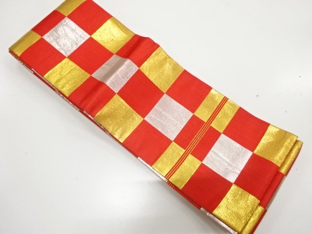 SALE!! JAPANESE KIMONO / ANTIQUE HANHABA OBI FOR DANCING / WOVEN CHECKERBOARD