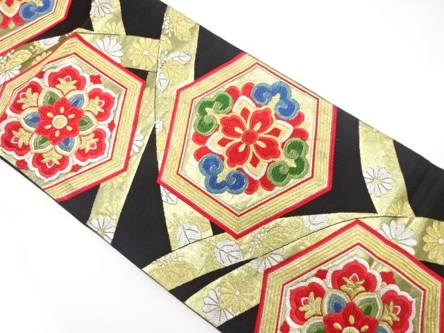 SALE!! JAPANESE KIMONO / ANTIQUE FUKURO OBI / SILK / WOVEN FLOWER CREST