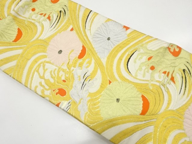 SALE!! JAPANESEKIMONO / ANTIQUE ROUGH WAVES / WOVEN CHRYSANTHEMUM PATTERN NAG