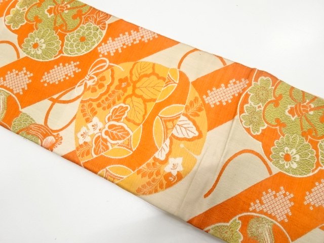 SALE!! JAPANESE KIMONO / ANTIQUE CHILDRENS OBI / BELL / FLOWER PATTERN WEAVE 