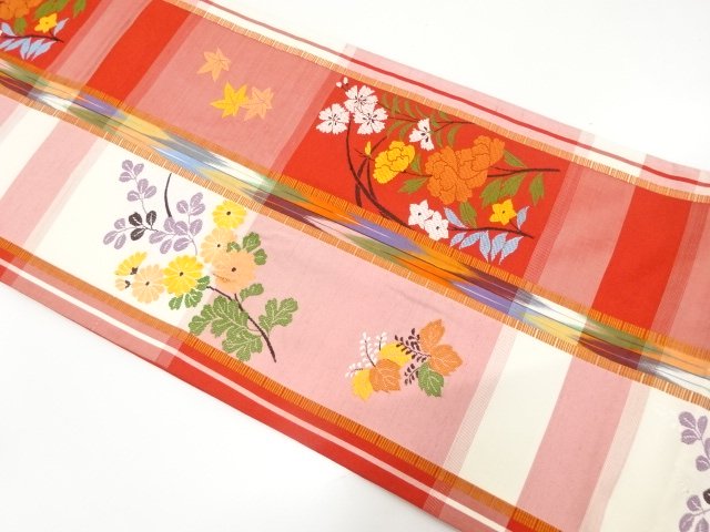 SALE!! JAPANESE FUKURO OBI / TSUMUGI / WOVEN AUTUMN FLOWERS
