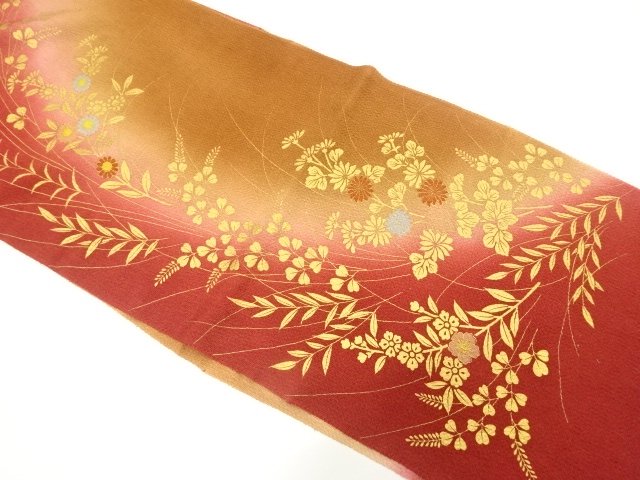 SALE!! JAPANESE KIMONO / CHIRIN-TEXTILE / GOLD-PAINTED OBIAGE