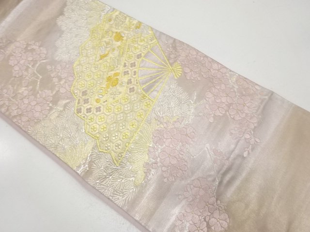 JAPANESE KIMONO / ANTIQUE FUKURO OBI / WOVEN FOLDING FAN PATTERN