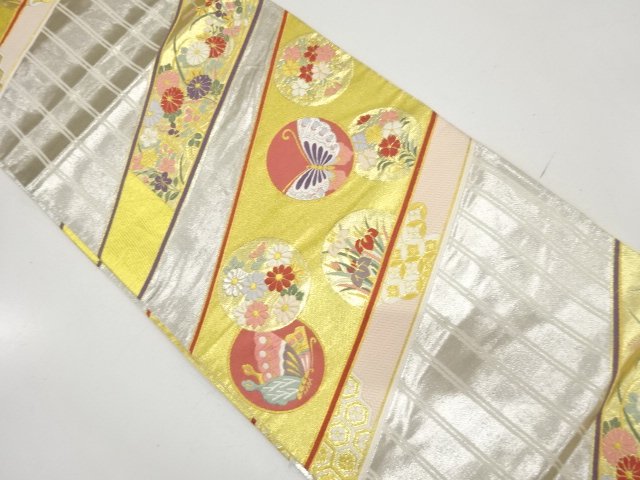 JAPANESE KIMONO / ANTIQUE FUKURO OBI / WOVEN BUTTERFLY