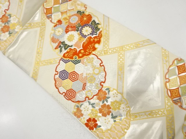 JAPANESE KIMONO / ANTIQUE FUKURO OBI / WOVEN FLOWER