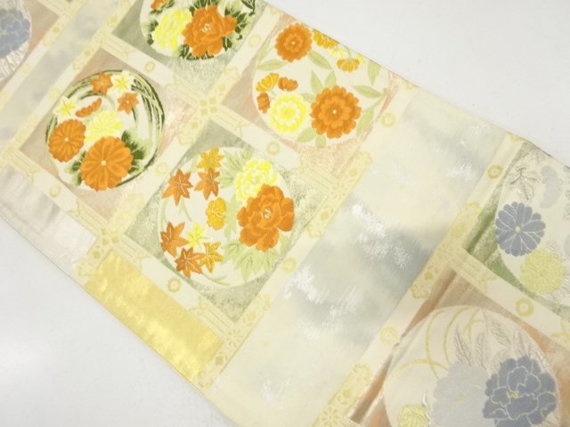 JAPANESE KIMONO / ANTIQUE FUKURO OBI / FLOWER ROUNDEL