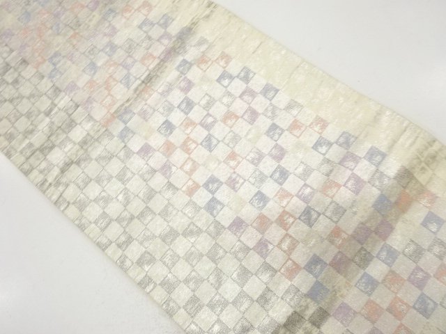 JAPANESE KIMONO / ANTIQUE FUKURO OBI / WOVEN CHECKERED