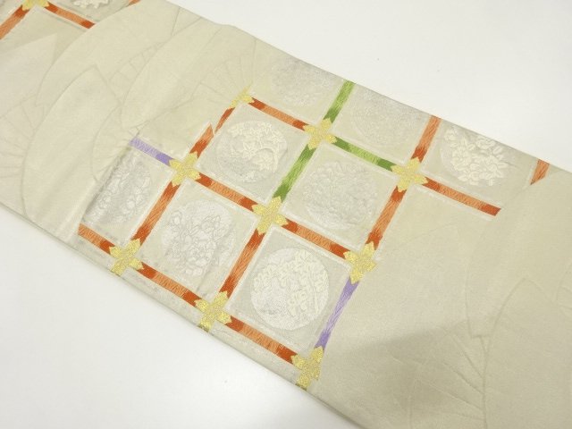 SALE!! JAPANESE KIMONO / ANTIQUE CHECKERED PATTERN / ROUND FLOWER / FAN MOTIF