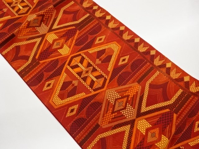 SALE!! JAPANESE KIMONO / NAGOYA OBI / CHIKUZEN HAKATA / WOVEN GEOMETRIC PATTERN 