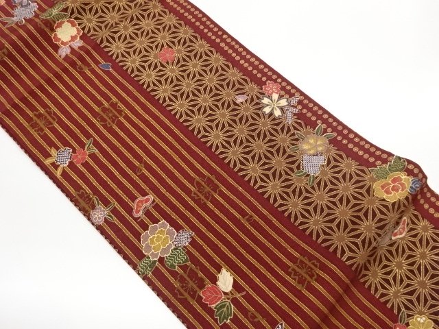 SALE!! JAPANESE KIMONO / NAGOYA OBI / KINSAI / WOVEN ASANOHA PATTER & FLOWER 