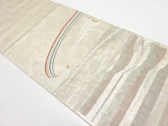 SALE!! JAPANESE KIMONO / VINTAGE FUKURO OBI / WOVEN STRIPE &amp; BIRD