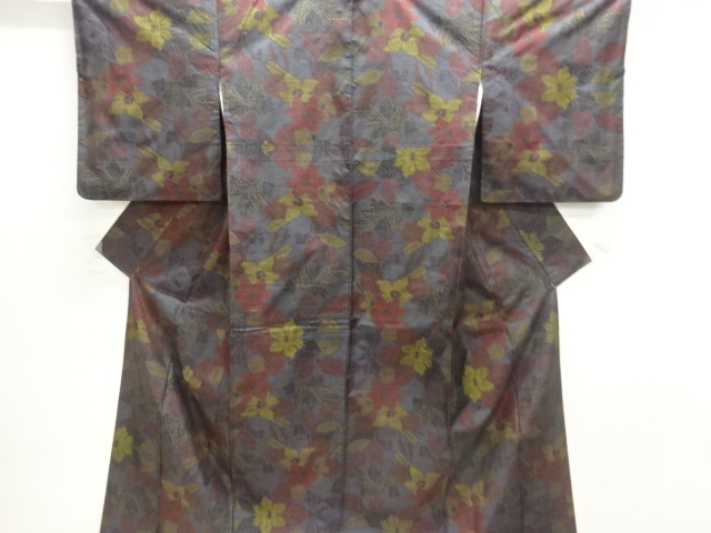 SALE!! JAPANESE KIMONO / DORO OSHIMA TSUMUGI / WOVEN FLOWER / 5MARUKI