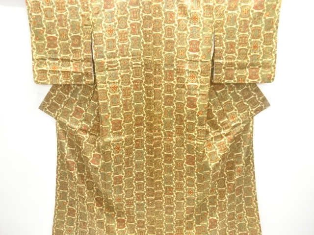 （着物屋・蔵出し）（古布・駒絽・枝花模様小紋未使用着尺反物） リサイクル・アンティーク着物販売：Shinei 駒絽枝花模様小紋着物中古着小紋 : Mサイズ | 着物