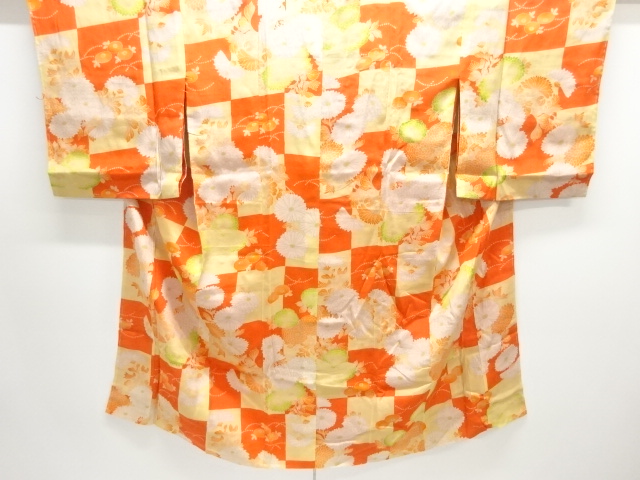 SALE!! JAPANESE KIMONO / ANTIQUE JUBAN / CHECKERED & KIKU