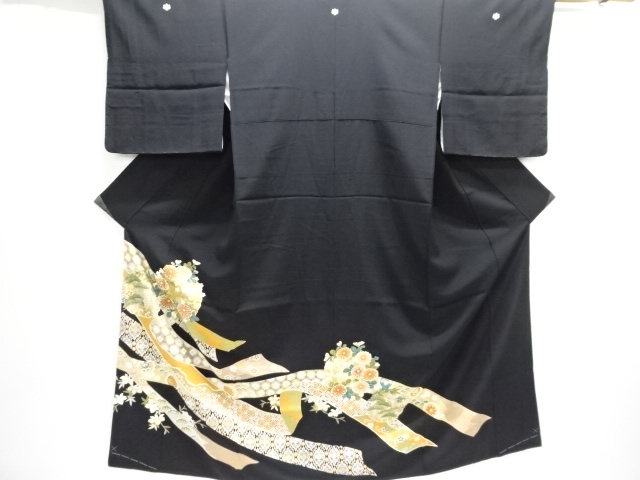 SALE!! JAPANESE KIMONO / TOMESODE / SILK / EMBROIDERY / NOSHI & FLORAL ROUNDEL CREST