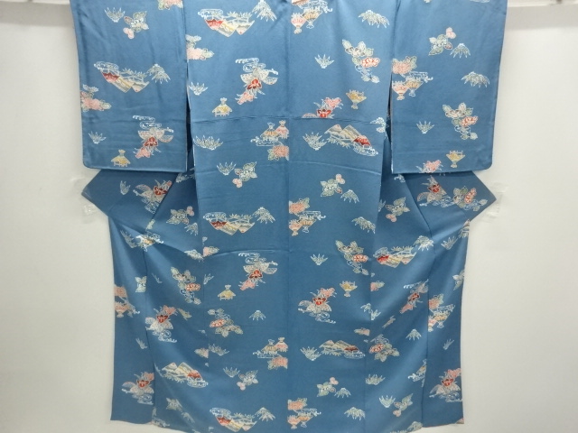JAPANESE KIMONO / KOMON / SILK / CHIRIMEN / HOUSES & FLORAL PLANTS