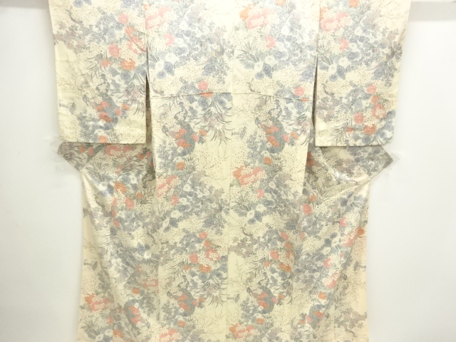 SALE!! JAPANESE KIMONO / KOMON / SILK / CHIRIMEN / FLOWERS & BIRDS