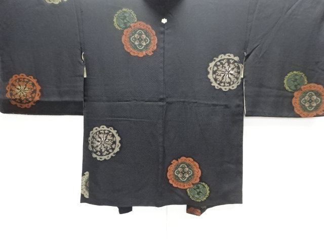 SALE!! JAPANESE ANTIQUE HAORI / TAISHO ROMAN STYLE / URUSHI / WOVEN FLOWER CREST