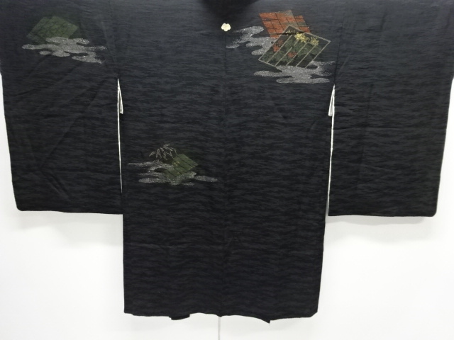 SALE!! JAPANESE ANTIQUE HAORI / TAISHO ROMAN STYLE / MON KINSHA / WOVEN PAULOWNIA