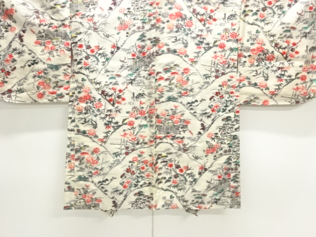 SALE!! JAPANESE KIMONO / ANTIQUE HAORI / TAISHO ROMAN STYLE / SILK / WOVEN FLORAL PLANTS