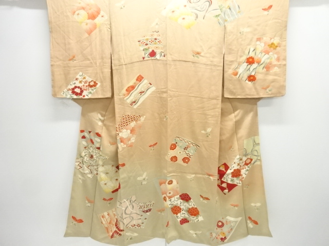 SALE!! JAPANESE KIMONO / ANTIQUE KIMONO / SILK / KINSHA / FLOWER & SHIKISHI PATTERN
