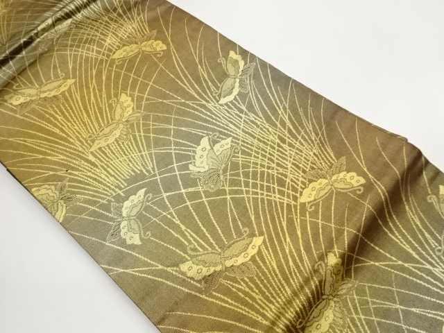 SALE!! JAPANESE KIMONO / BUTTERFLY / GRASS-LEAF PATTERN WOVEN NAGOYA OBI