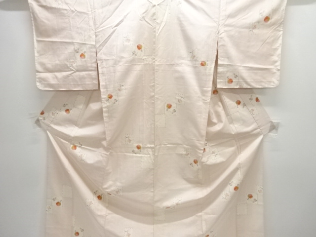 SALE!! JAPANESE KIMONO / ANTIQUE HITOE KIMONO / TATE-BUSHI TSUMUGI / WOVEN FRUITS