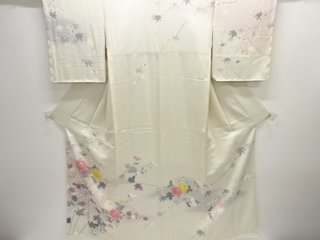SALE!! JAPANESE KIMONO / HOMONGI / HAND PAINTED YUZEN / KIKU & MAPLE LEAVES