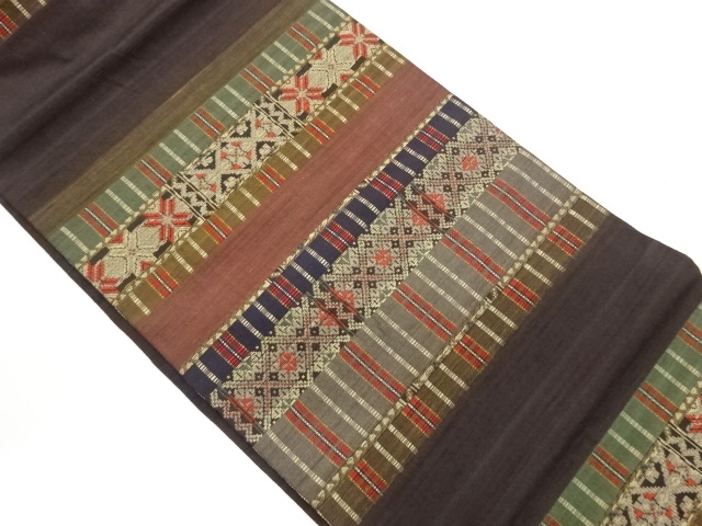 SALE!! JAPANESE KIMONO / TSUMUGI HORIZONTAL ROW / STRIPES / GEOMETRIC PATTERN