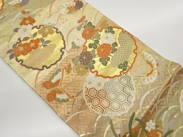 SALE!! JAPANESE KIMONO / SAGA NISHIKI SNOW-WREATH / FLOWERS / BUTTERFLIES / C