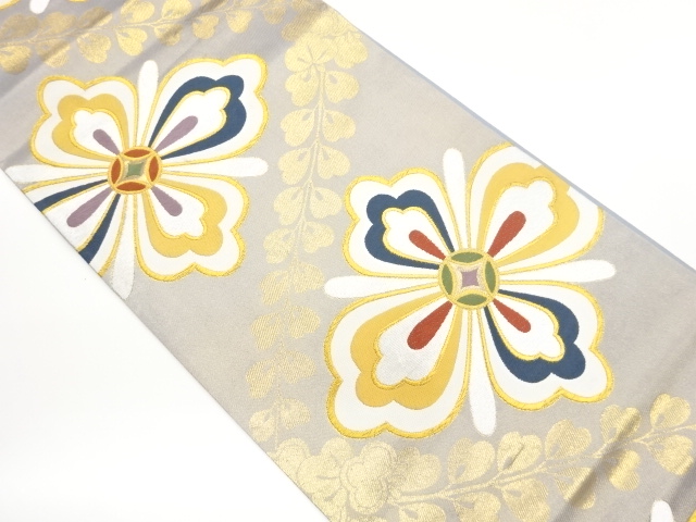 SALE!! JAPANESE KIMONO / HANABISHI PATTERN LEAVES WOVEN FUKURO OBI