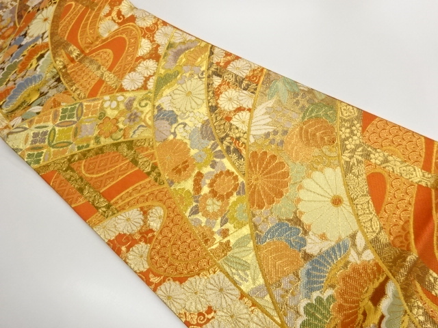 SALE!! JAPANESE KIMONO / SAGA NISHIKI CURVED LINE / PINE TREE / FLOWER ARABES