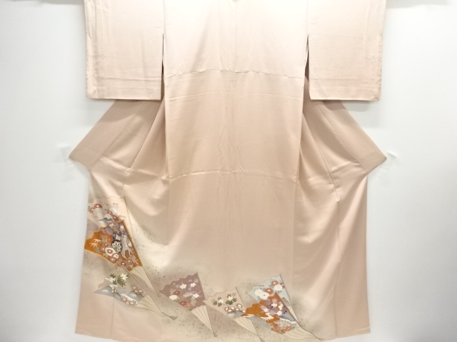 SALE!! JAPANESE KIMONO / EMBROIDERED FAN PATTERN / HAZE / AN EMBROIDERED ICHI