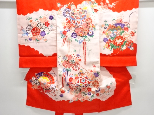 SALE!! JAPANESE KIMONO / CHILDRENS KIMONO / FLOWER / GRASS PATTERN BALL (WITH