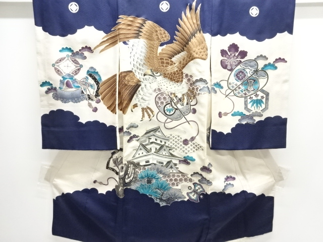 SALE!! JAPANESE KIMONO / KIMONO FOR BOYS / A CREST OF A HAWK PATTERN A CASTLE