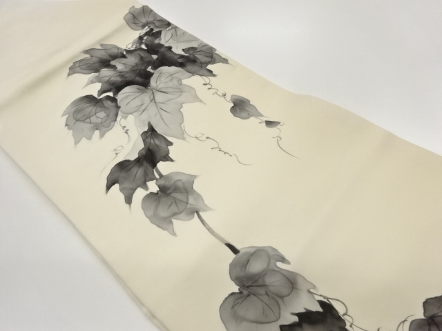 SALE!! JAPANESE KIMONO / ARTIST-MADE SHIOZE HAND-PAINTED IVY LEAF PATTERN NAG